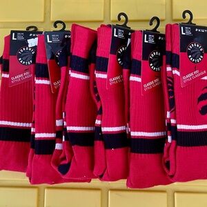 PKWY Toronto Raptors NBA Stripe Crew Socks, Size LG. Classic Fit Qty 6